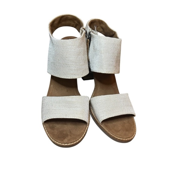 TOMS Women’s Block Heel Sandals – Cream Textured Open Toe 3” Chunky Heel - Picture 6 of 12